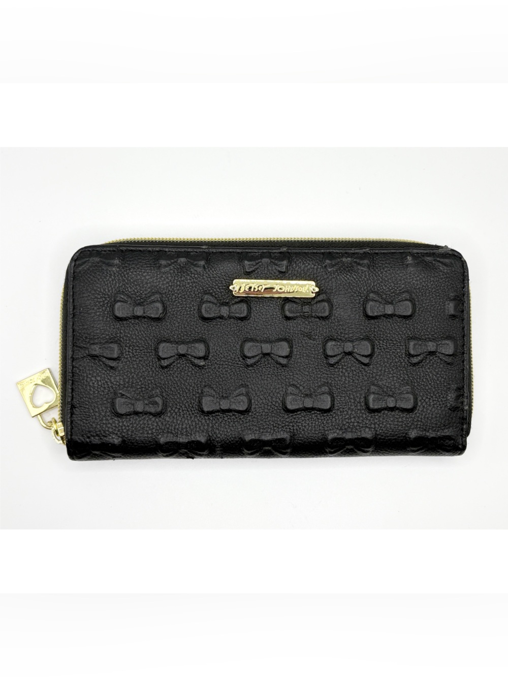 Betsey Johnson Faux Leather Black Wallet Embossed Bows